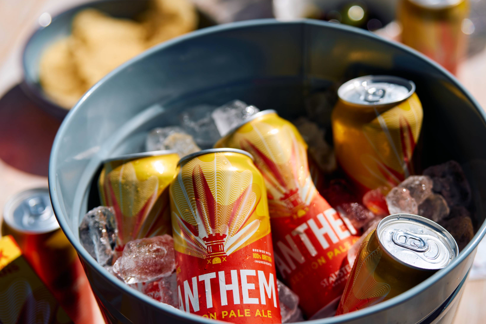 Anthem Session Pale Ale cans in ice bucket